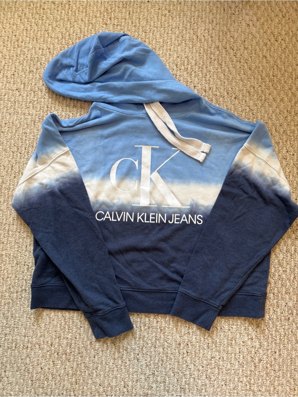 Calvin Klein Jeans Cropped Blue Ombre CK Logo Hoodie